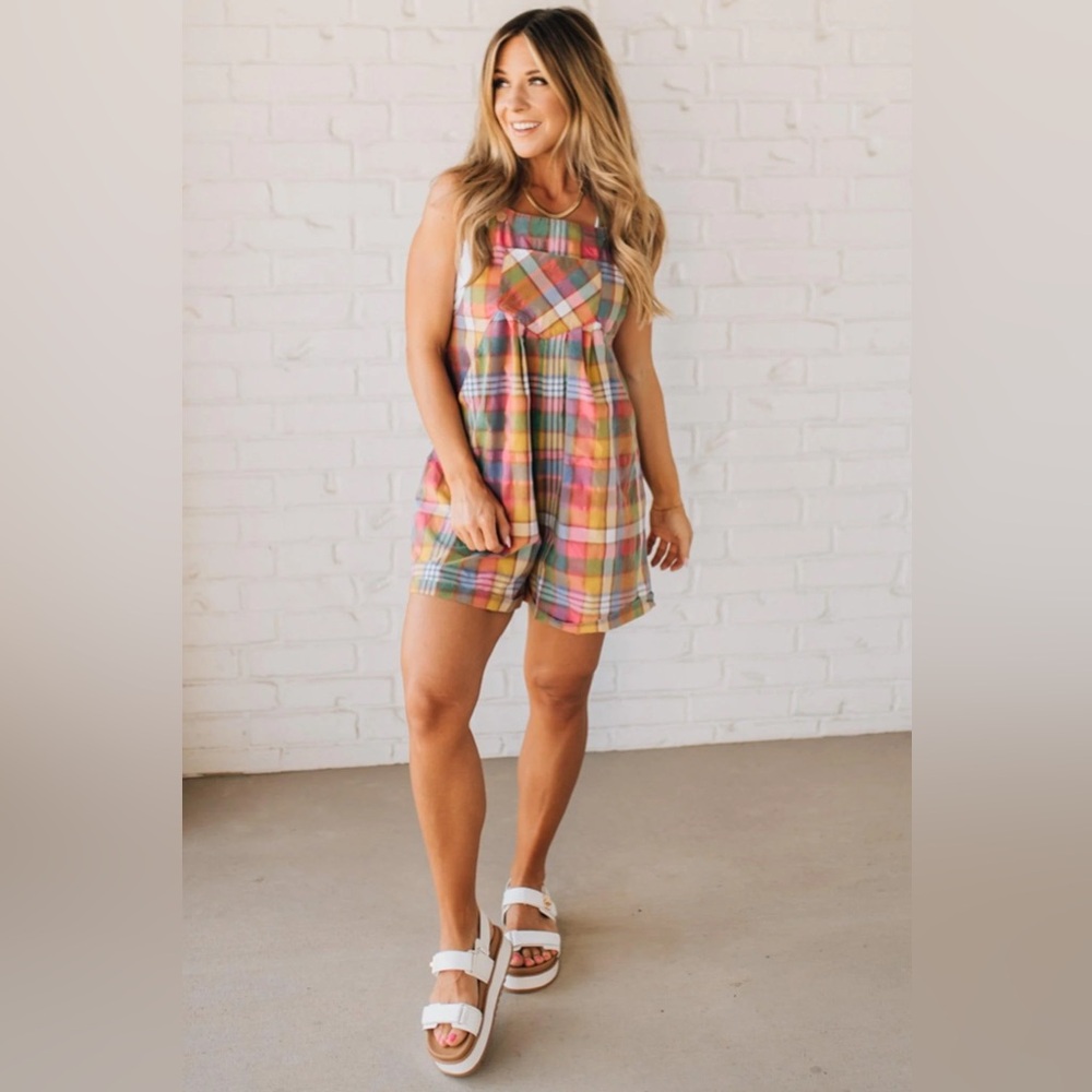 NWT Ruby Claire Bibi Nellie Plaid Shortalls (XL)